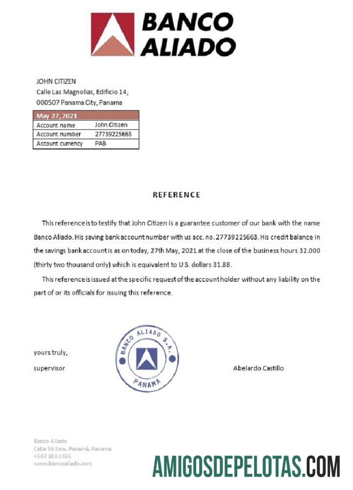 Panama Banco Aliado Reference amostra